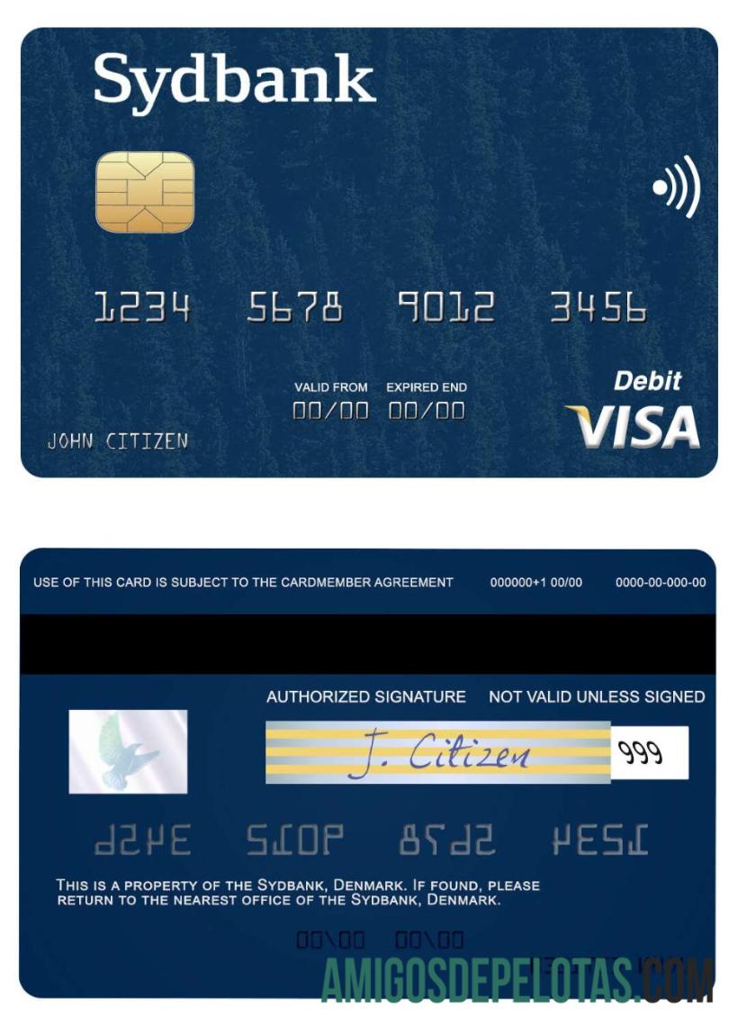 Cartão de débito Visa Sydbank da Dinamarca exemplo